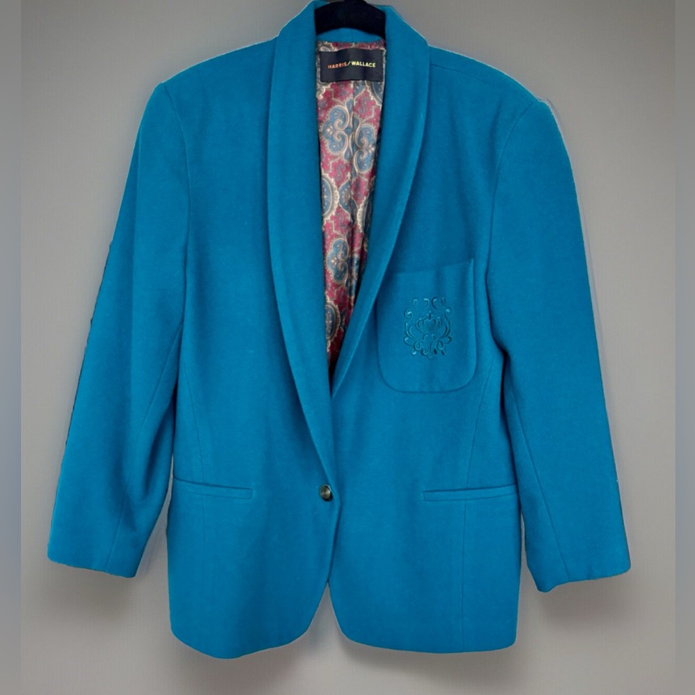 Vintage Harris/Wallace Wool Long Sleeve Blue Blazer Jacket Paisley Lining Small